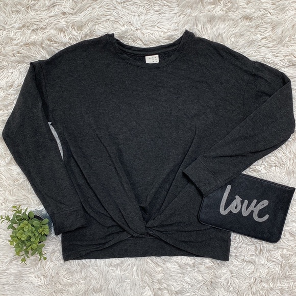 A New Day Twist Hem Sweatshirt 💗 Charcoal Gray - Picture 3 of 15